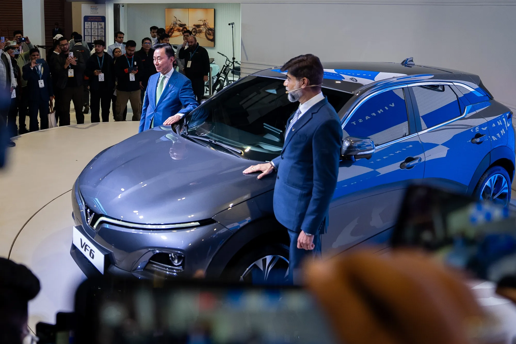 Vinfast Auto's India unveils the VF 6 electric car during the Bharat Mobility Global Expo in New Delhi on Jan. 18.