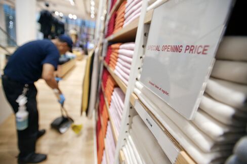 A maintenance worker at a Uniqlo store in Manhattan.