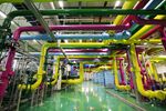 Pipes pass through the chiller plant at a Google data center in Changhua, Taiwan.