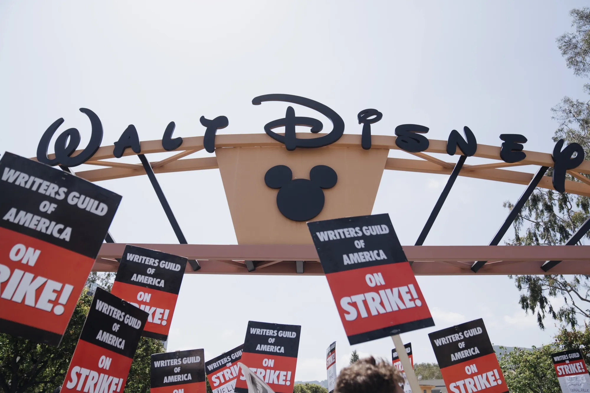 Writers Guild of America members and supporters on a picket line outside Disney Studios in Burbank, California.