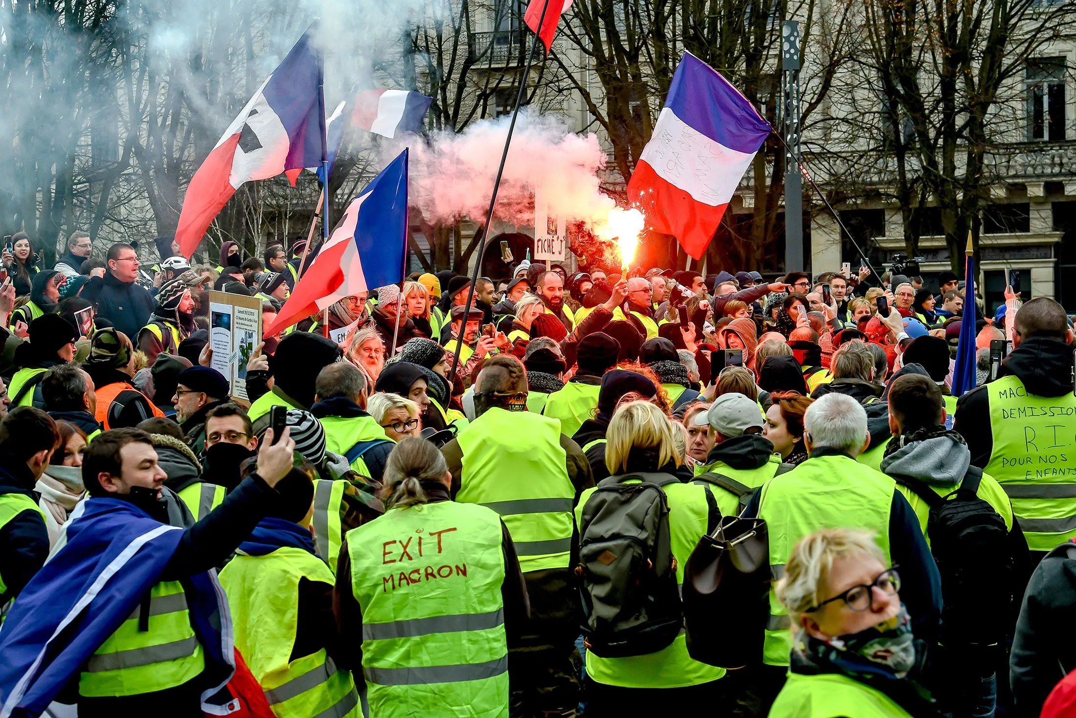 Yellow vests protestors demonstrate in downtown Lille on Jan. 5.