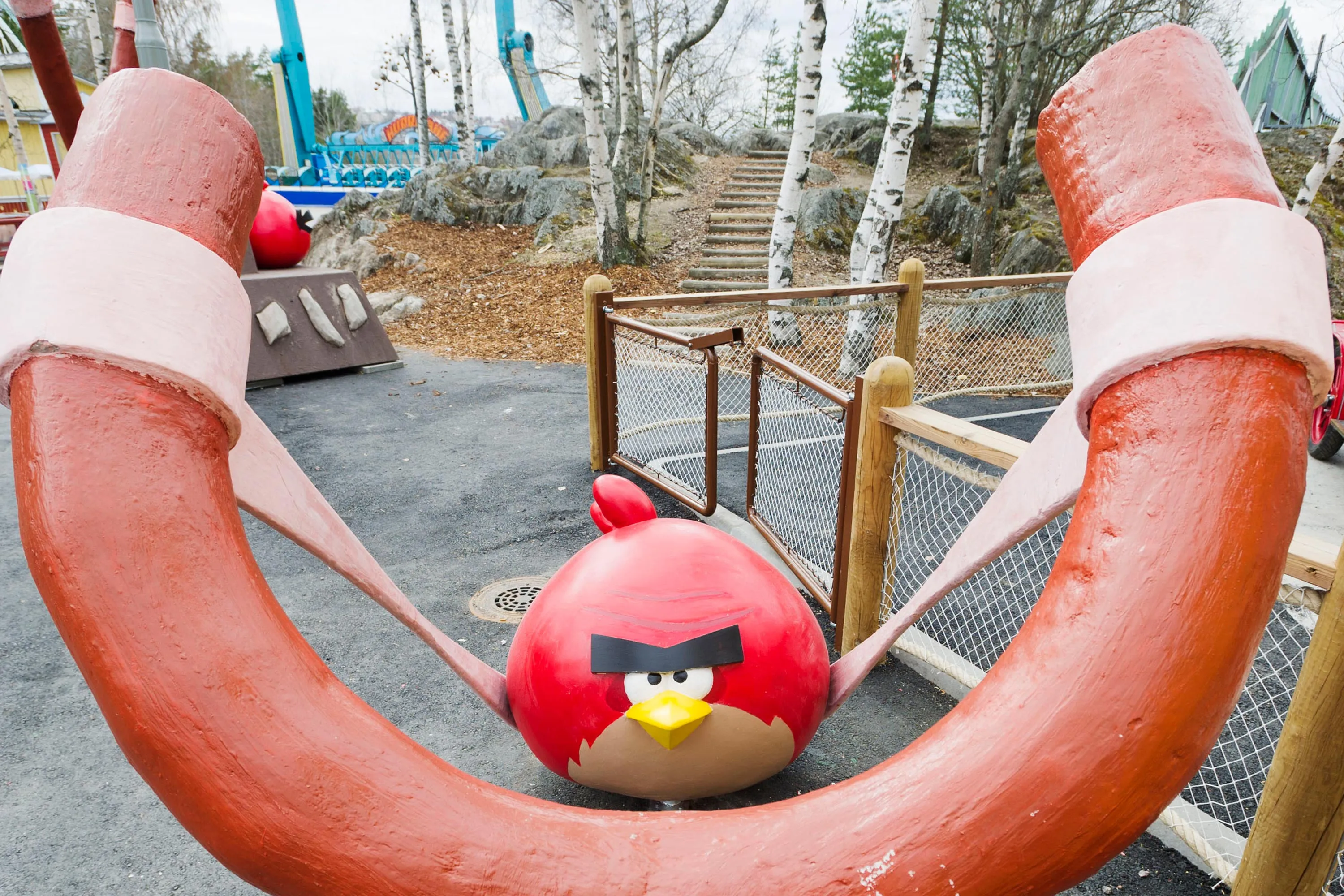 A giant Red Bird catapult game stands at the entrance to Angry Birds Land, in Tampere, Finland, on May 4, 2012. Photographer: Juho Kuva/Bloomberg