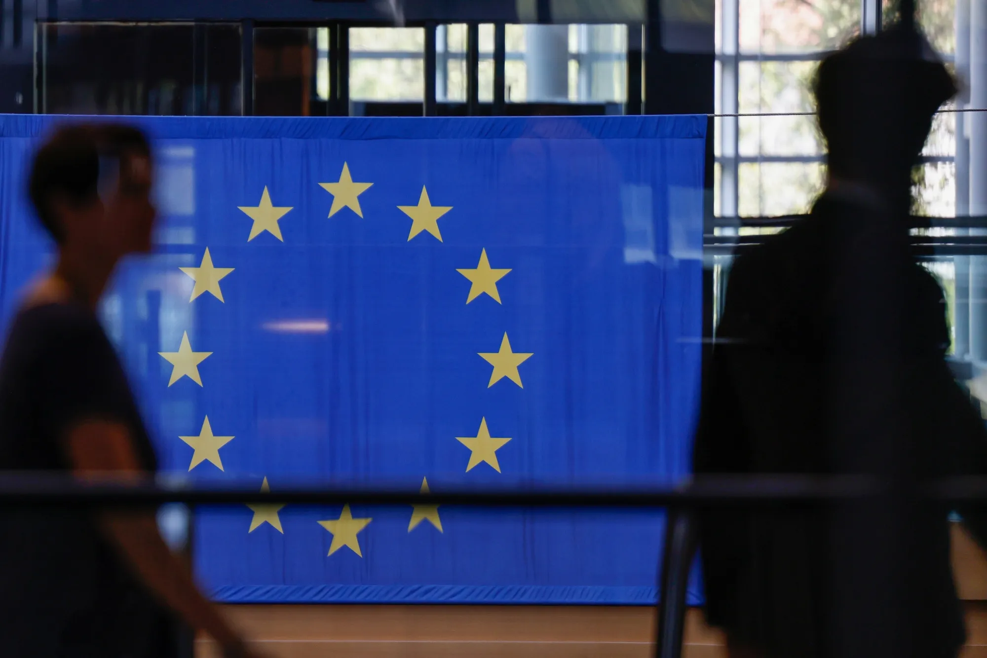 The European Union (EU) flag at the European Parliament's Louise Weiss building in Strasbourg, France.