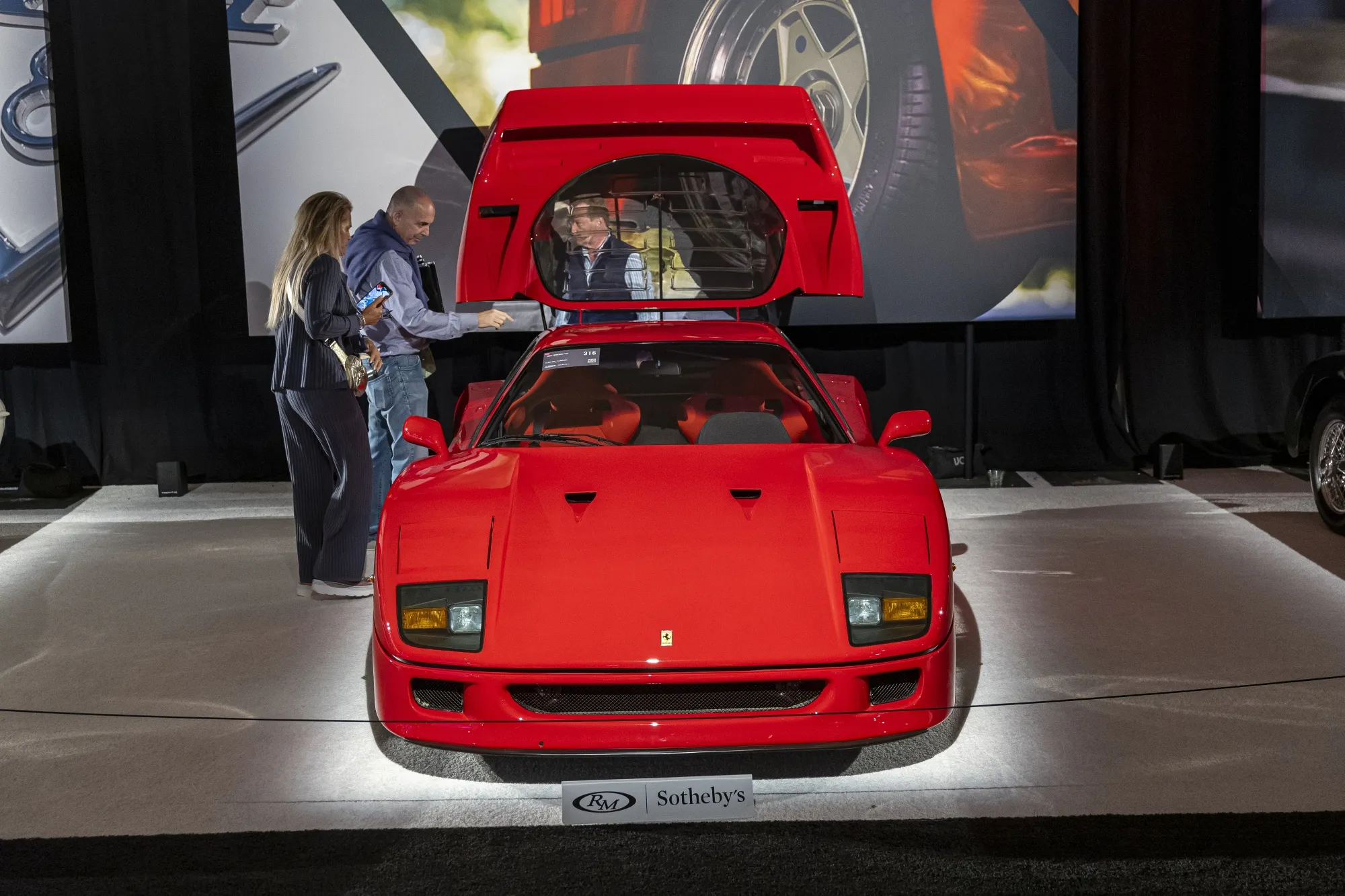 A 1990 Ferrari F40 at a Sotheby's auto auction in California in 2023.
