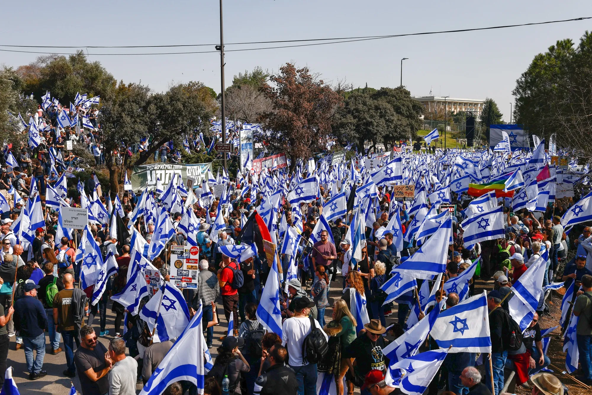 Demonstrators outside Israel’s parliament, Feb. 20.