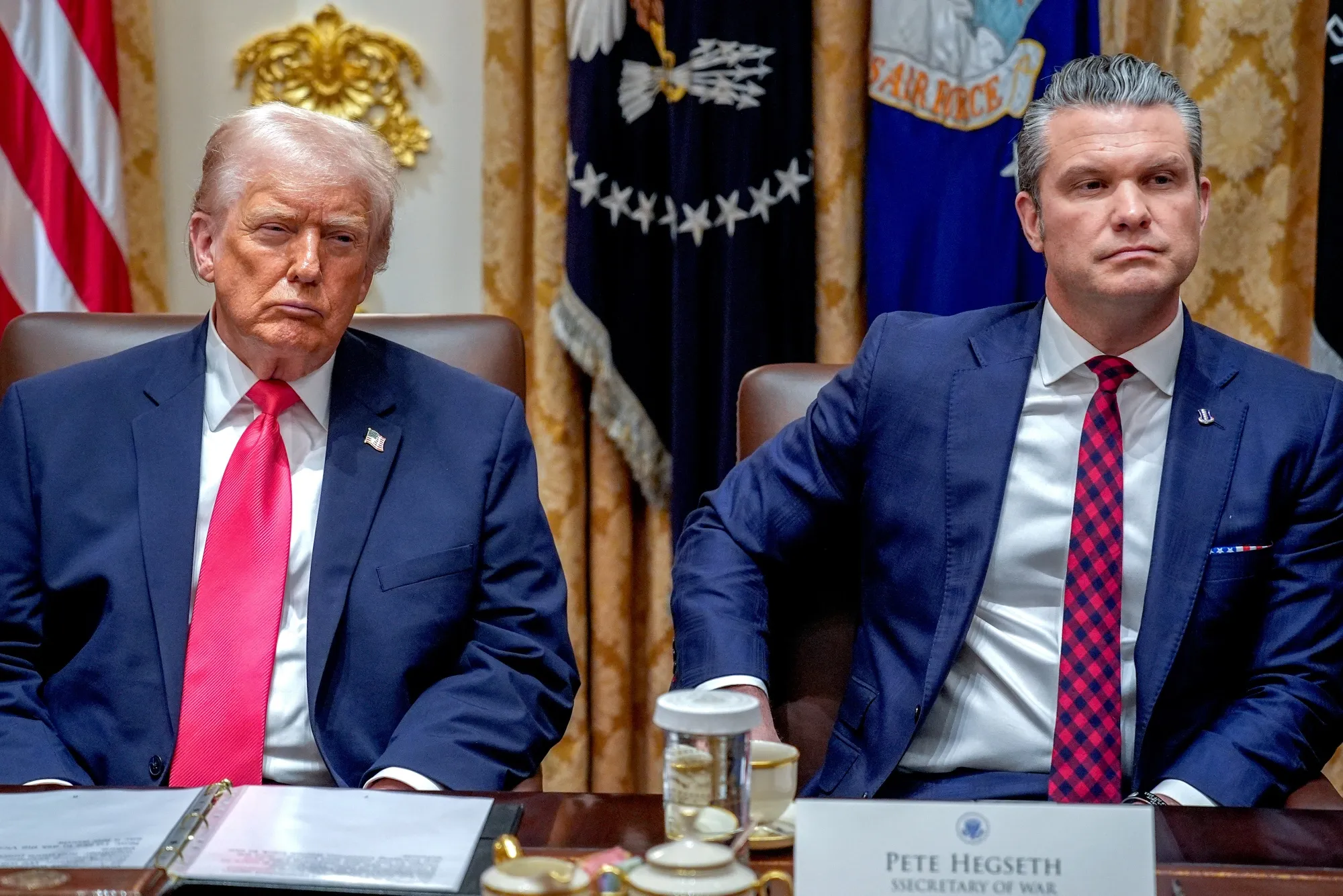 Trump  and Pete Hegseth, US secretary of defense, during a cabinet meeting at the White House on Dec. 2
