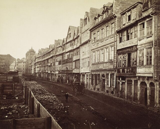 The 18th century family home of the Rothschilds in the Jewish ghetto in Frankfurt, circa 1900.
