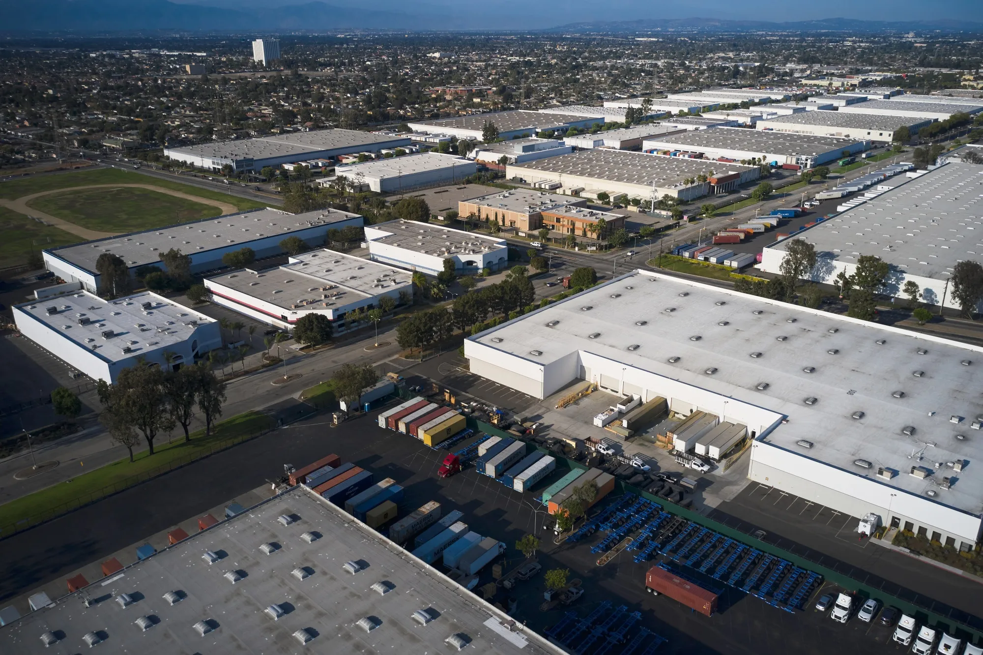 Roofs of commercial buildings and warehouses in Southern Los Angeles.&nbsp;