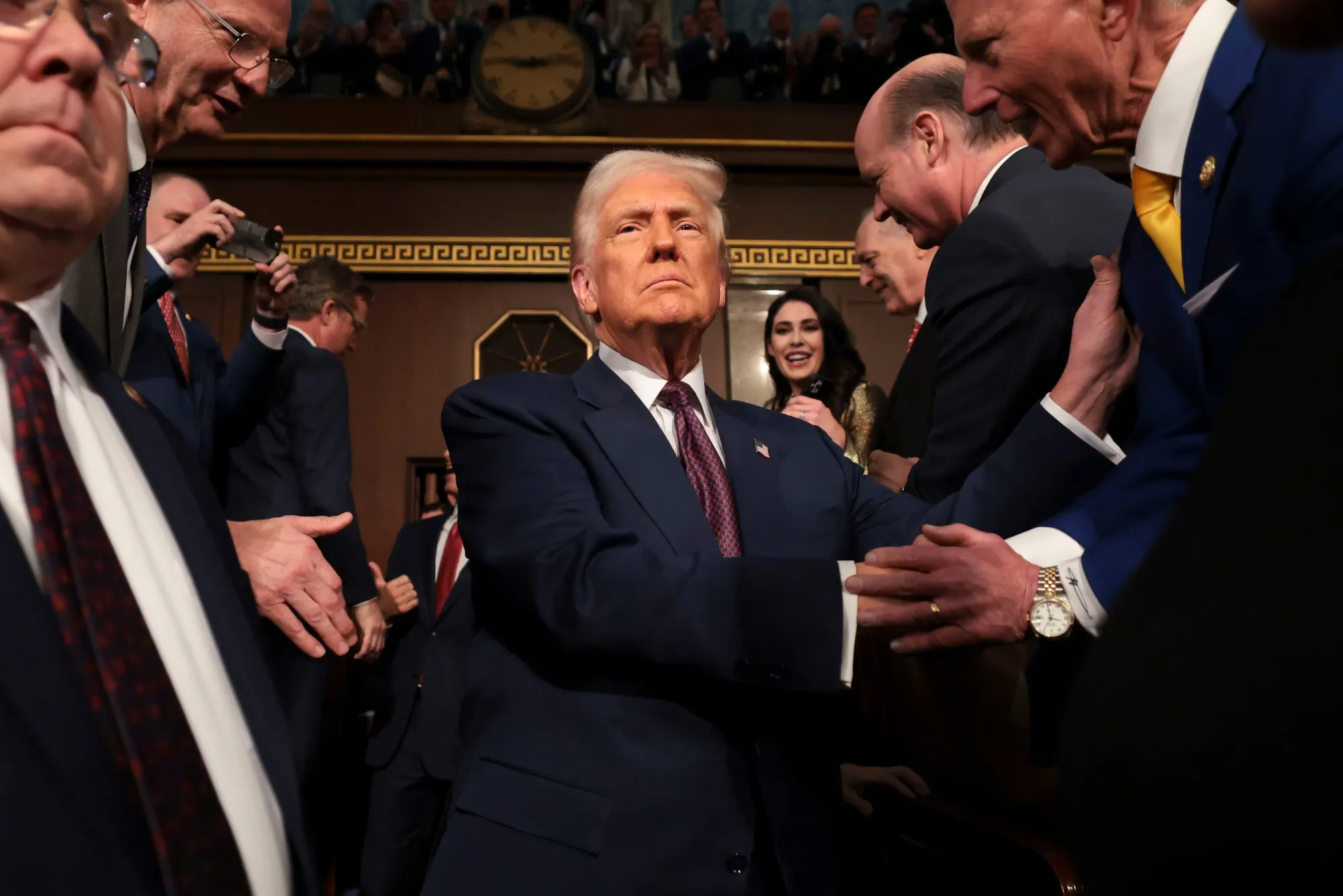 Donald Trump arrives for a joint session of Congress in the House Chamber of the US Capitol in Washington, DC, on March 4.