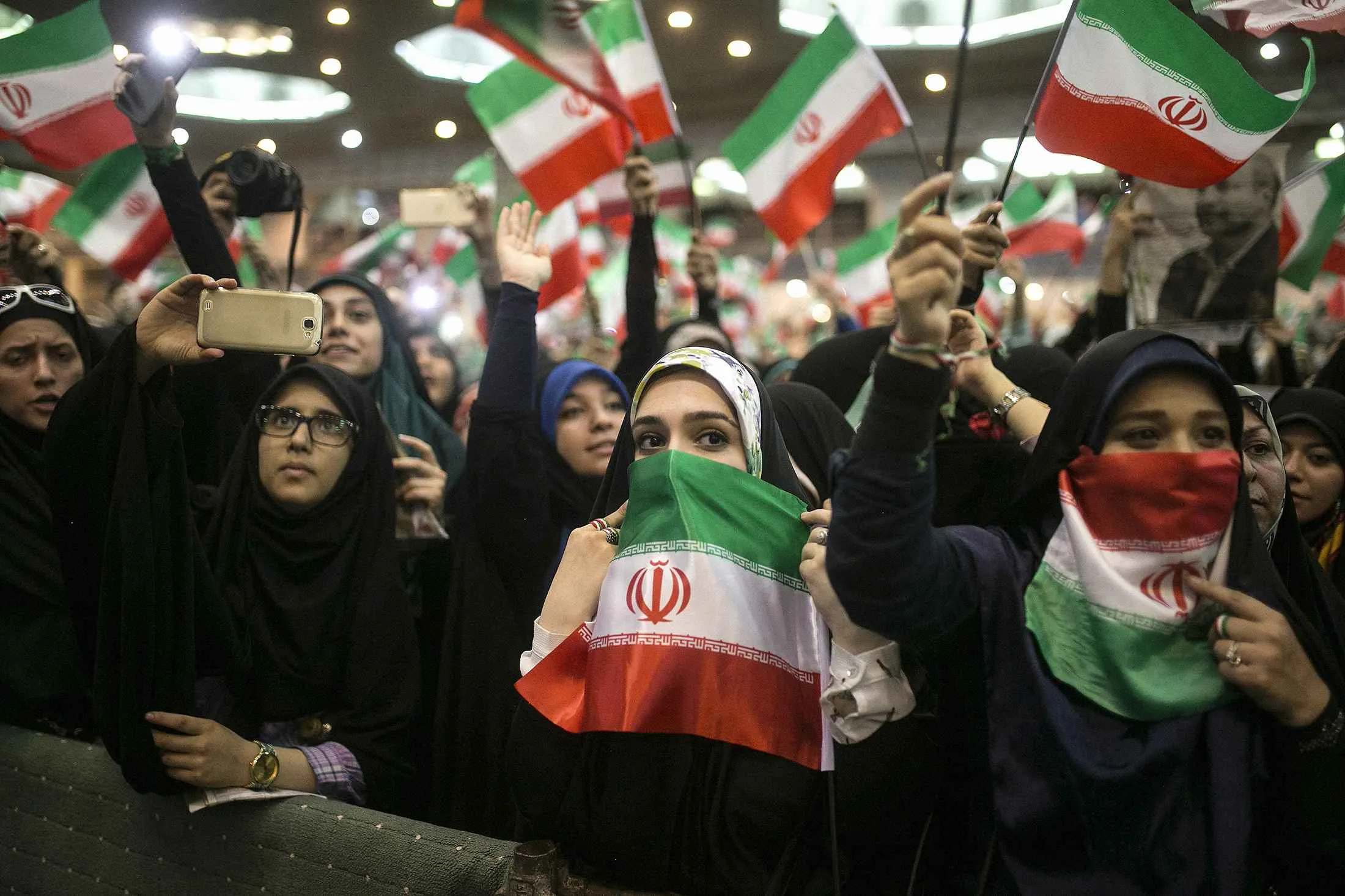 Supporters of Iranian presidential candidate Ebrahim Raisi at a campaign rally in Tehran on May 16.

