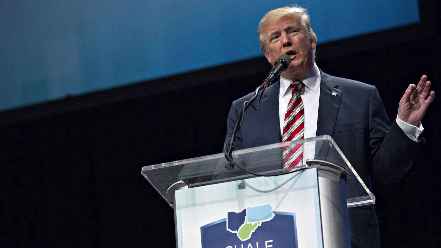 Donald Trump speaks during a Marcellus Shale Coalition conference in Pittsburgh, Pennsylvania, on Sept. 22, 2016.
