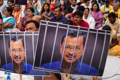 Aam Aadmi Party Holds Fast at Jantar Mantar in New Delhi to Protest the Arrest of Arvind Kejriwal