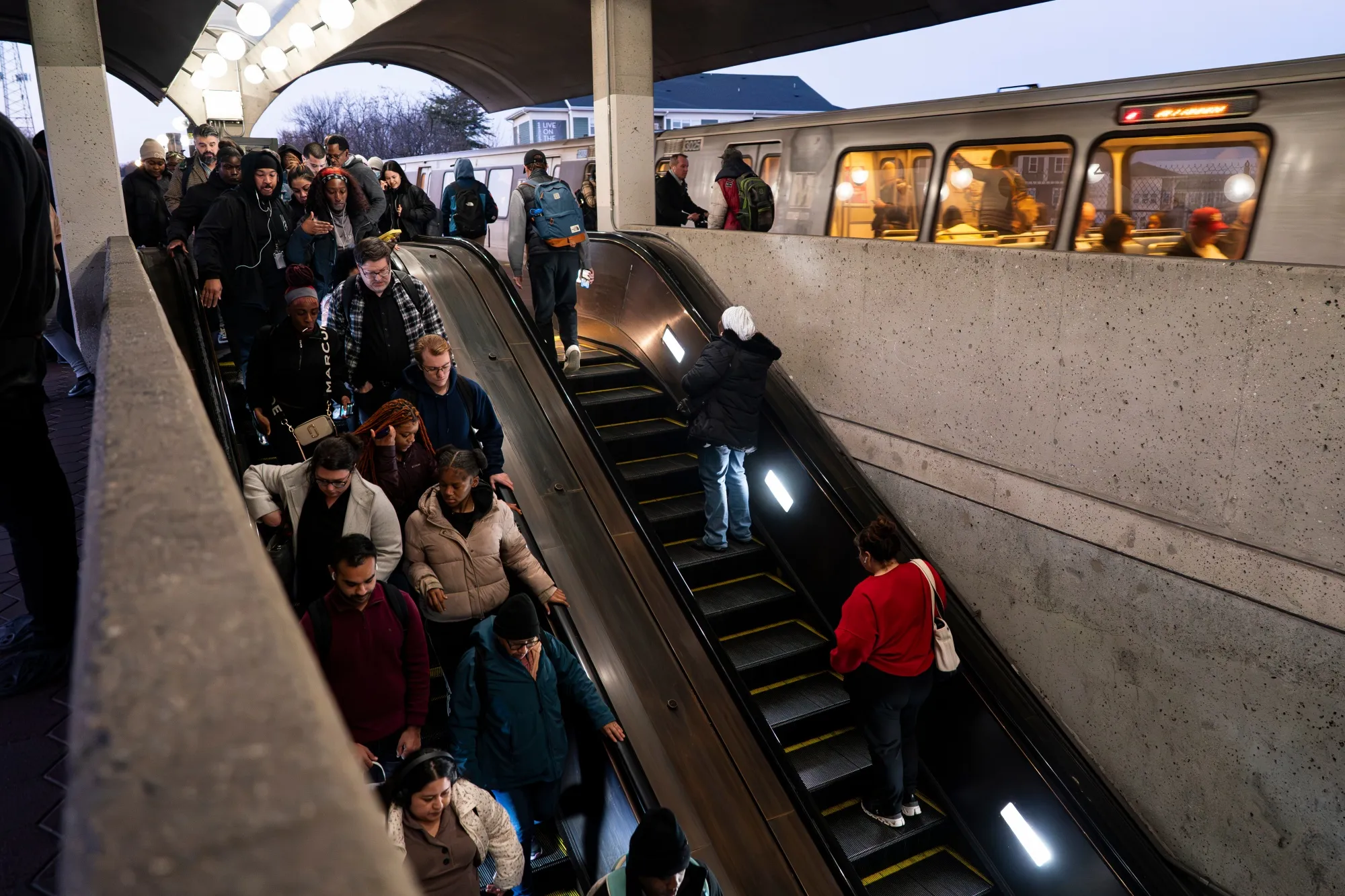 Commuters at the Fort Totten Metro station in Washington, DC.