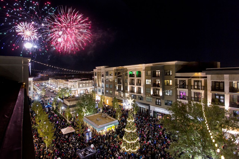 Fireworks and a Christmas tree lighting event at Avalon in Alpharetta, Georgia.