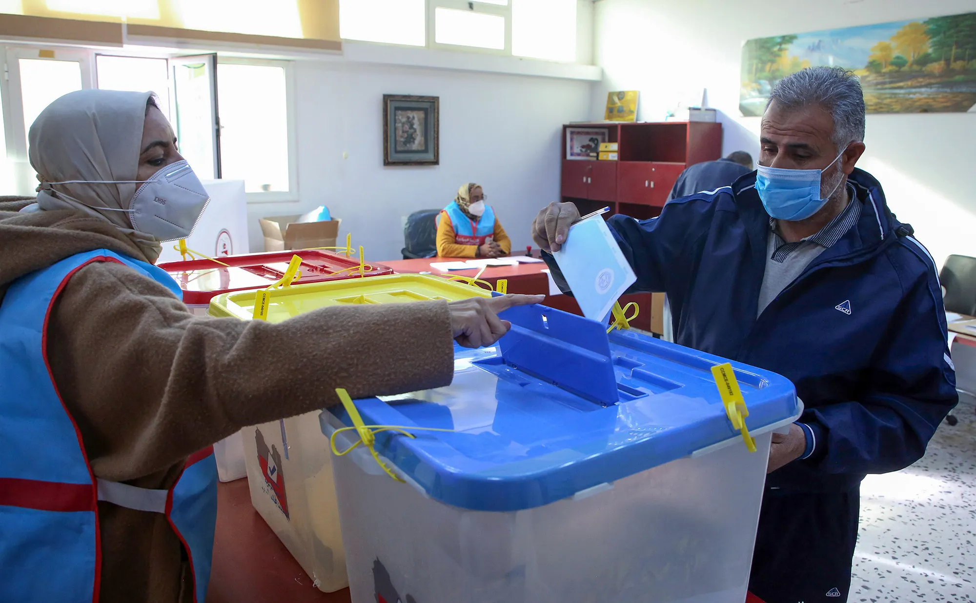 Libyans cast their ballots during the second round of municipal elections, at a voting center in the Andalus neighborhood of Tripoli, on Jan.&nbsp;7.&nbsp;