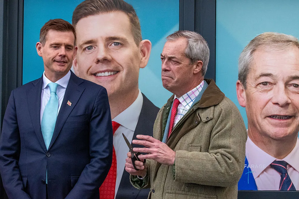 Nigel Farage with Matt Goodwin, during the campaign.