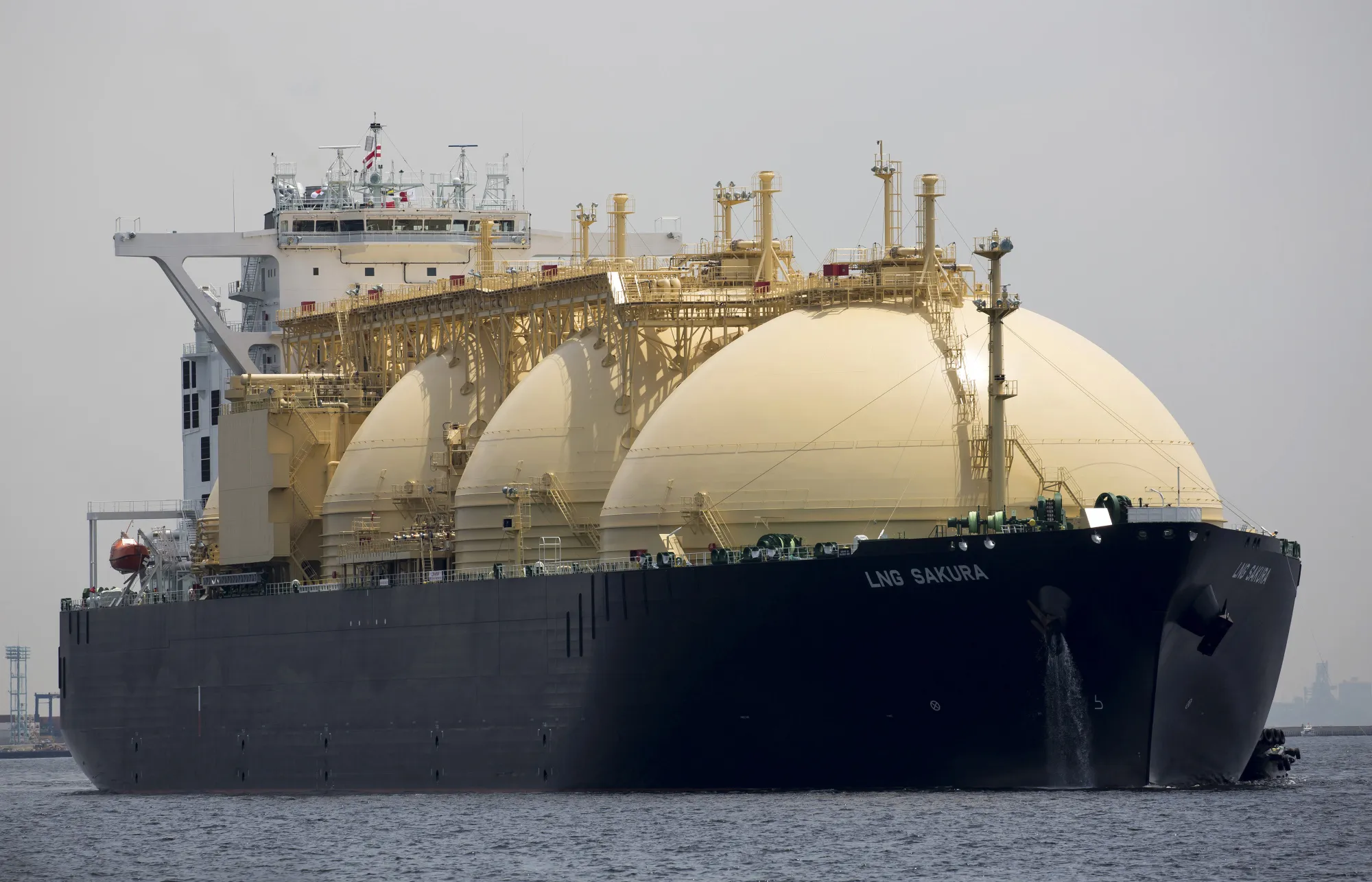 An LNG tanker arrives at Tokyo Gas Co.'s terminal in Yokohama, Japan.