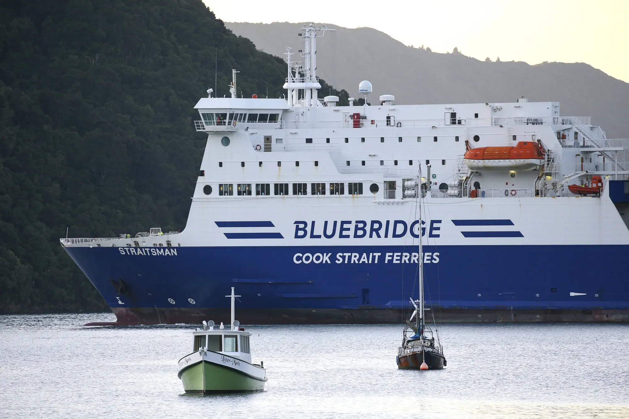 Strait Feronia of Bluebridge Cook Strait Ferries sails through Marlborough Sounds&nbsp;in Picton, New Zealand.&nbsp;