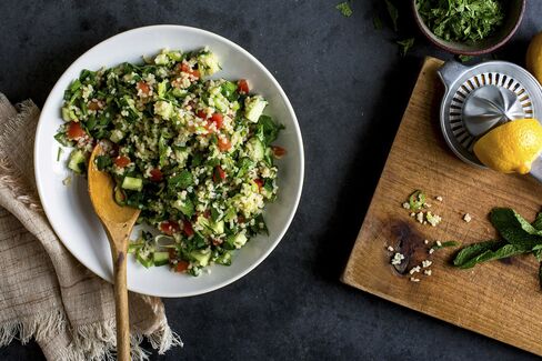 Green garlic tabbouleh in New York.