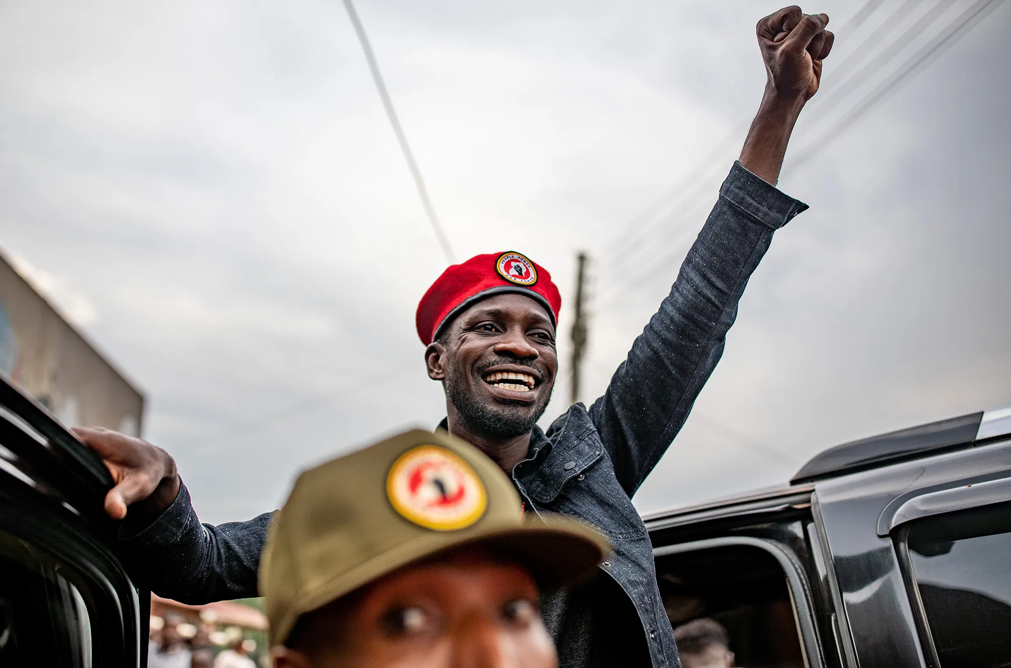 Bobi Wine addresses supporters outside his recording studio in Kampala&nbsp;on Oct.&nbsp;31.