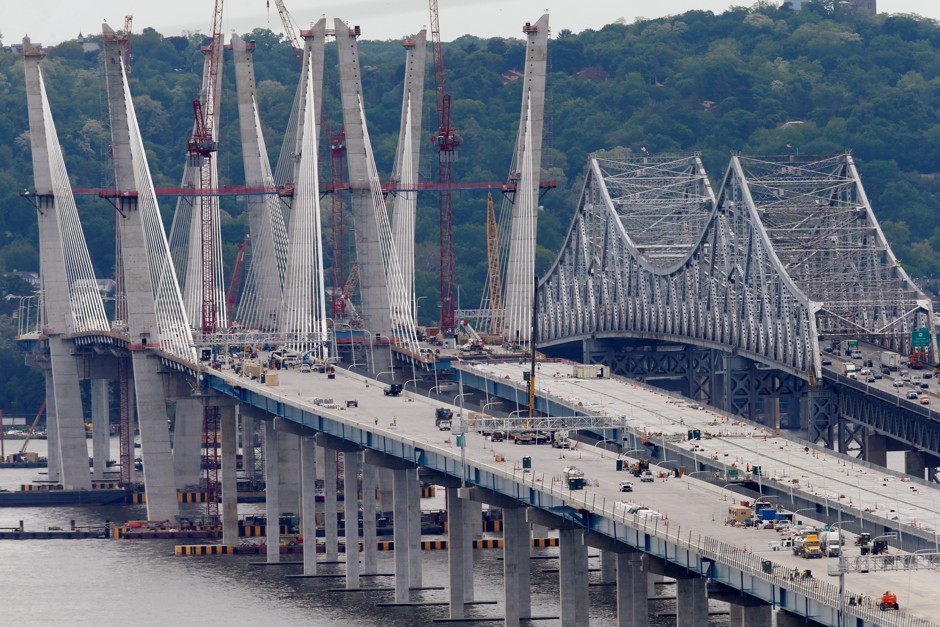 The new cable-stayed bridge being built to replace the Tappan Zee Bridge across the Hudson River connecting New York State's Westchester and Rockland counties.
