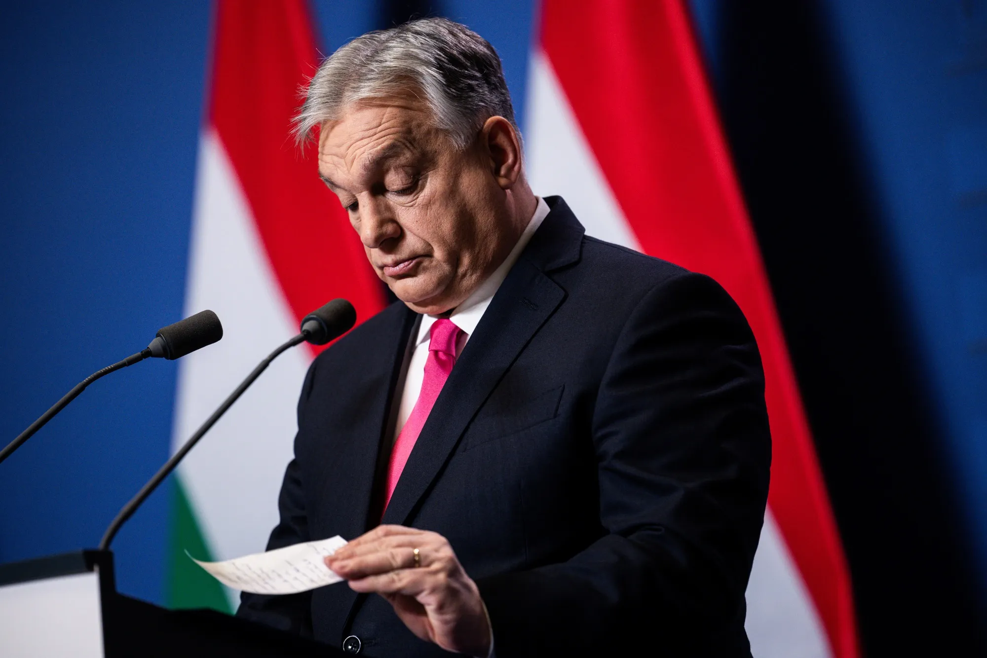 Viktor Orban, Hungary's prime minister, during his annual international news conference at his office in Budapest, Hungary, on Monday, Jan. 5, 2026. Hungary is in talks with the United States on a financial shield, Orban said.