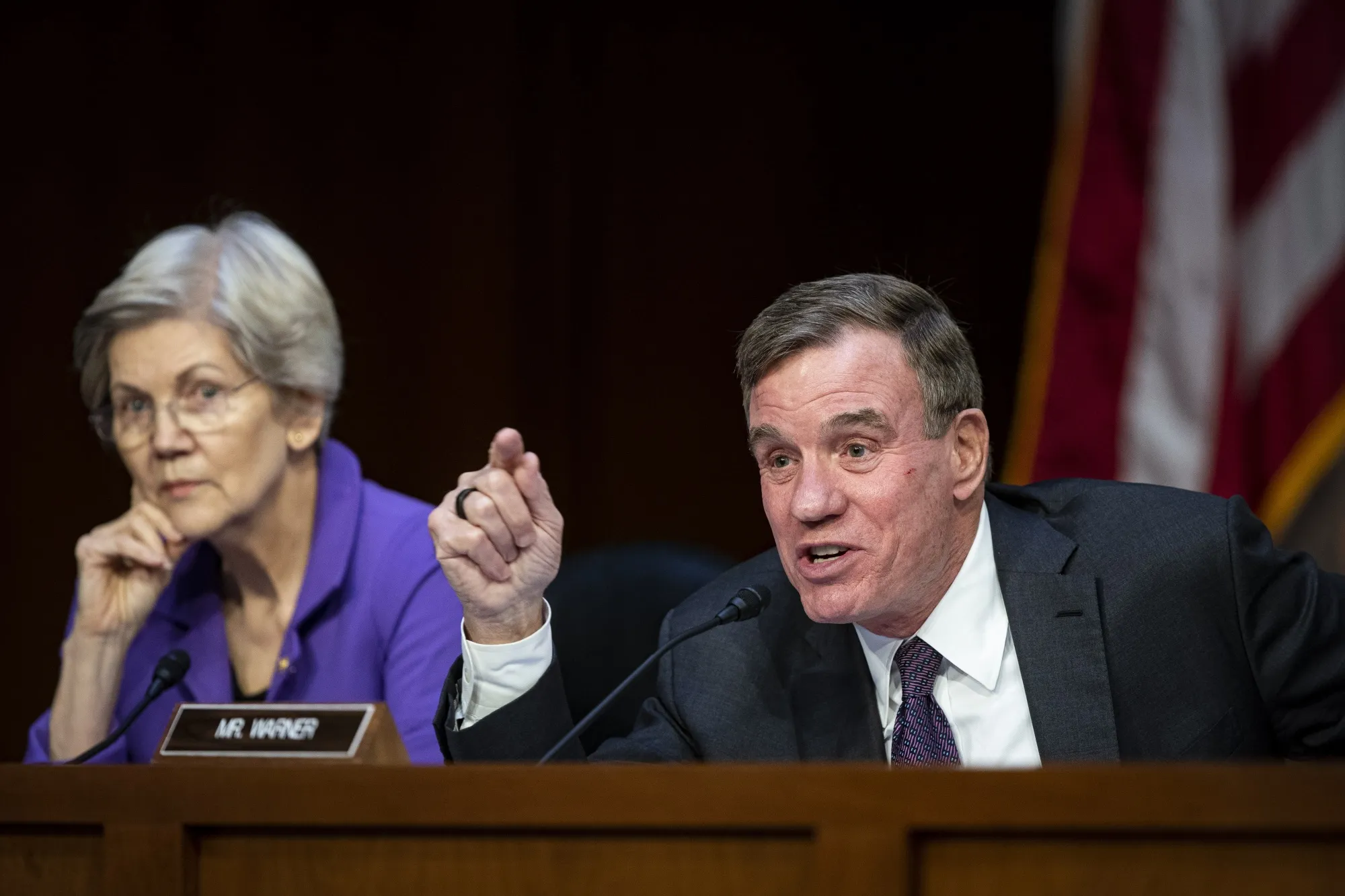 Senator Elizabeth Warren and Senator Mark Warner&nbsp;