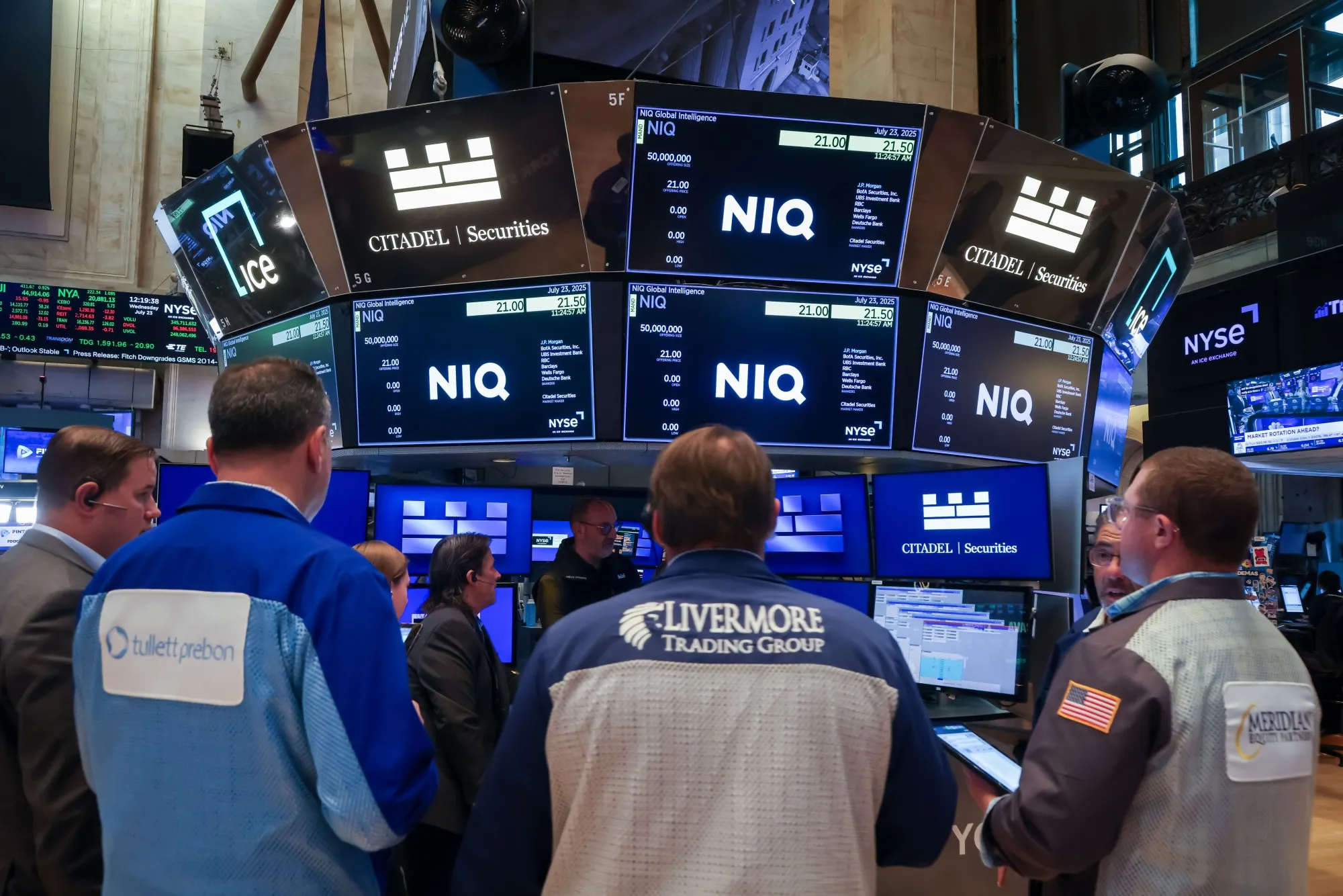 Traders work on the floor of the New York Stock Exchange.