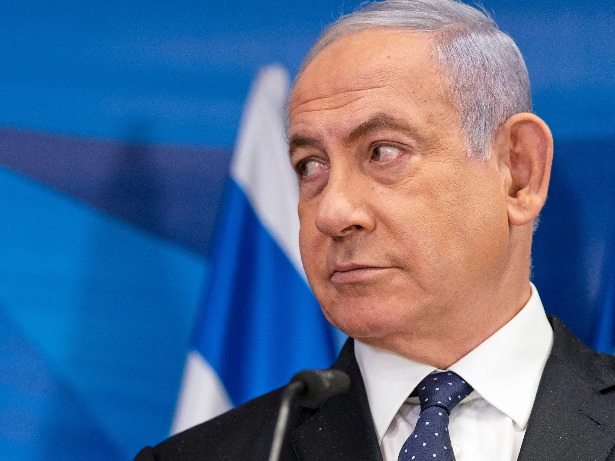 Israeli Prime Minister Benjamin Netanyahu listens to U.S. Secretary of State Antony Blinken (unseen) during a joint press conference in Jerusalem on May 25.