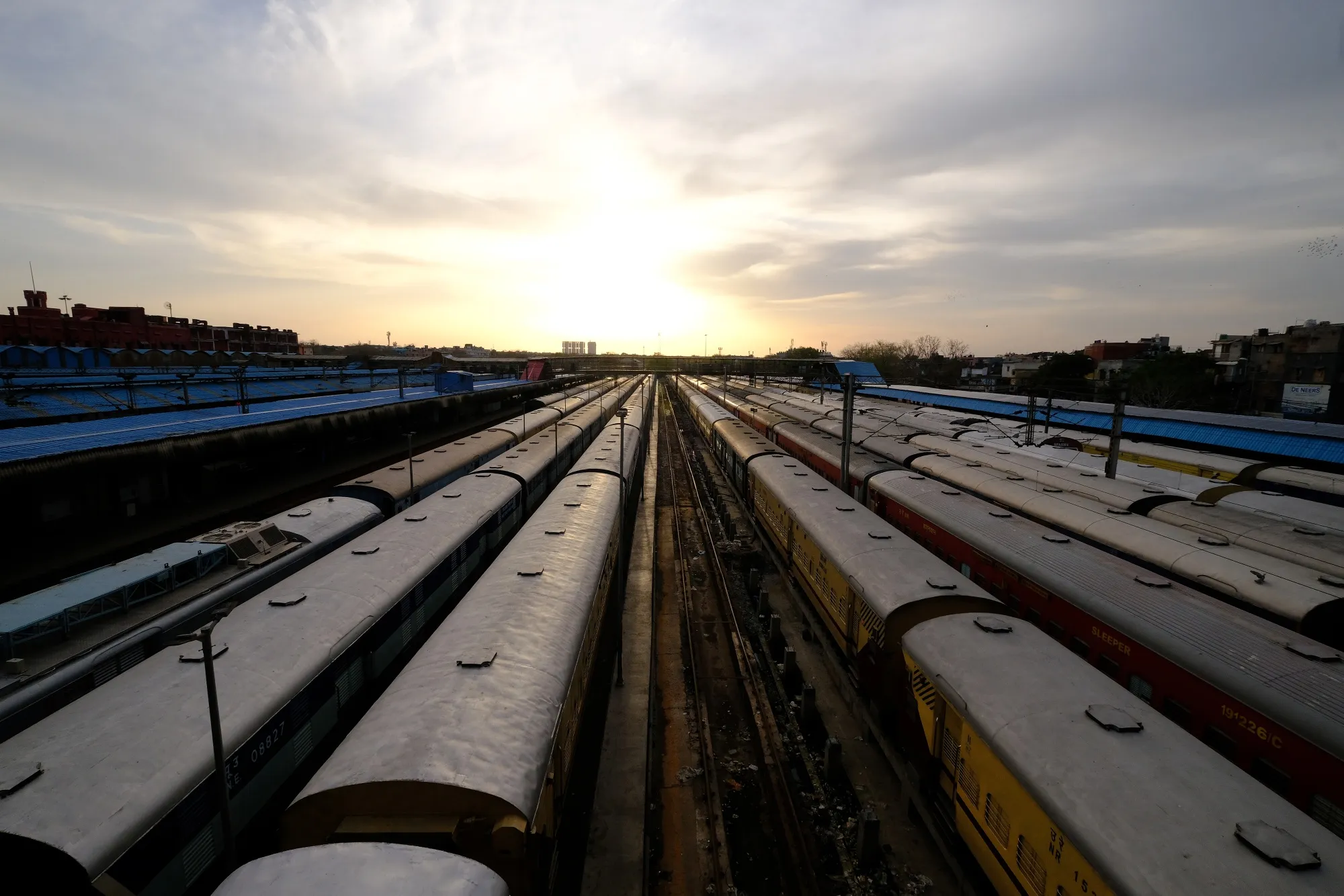 Trains sits idle at the New Delhi Junction railway station during a lockdown imposed due to the coronavirus in New Delhi on April 27.