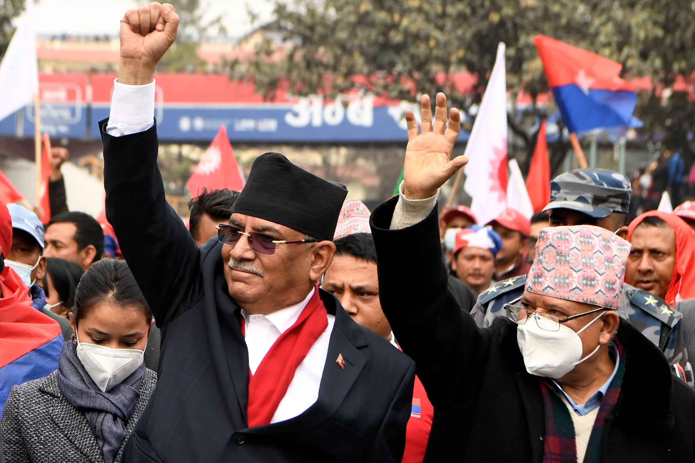 Pushpa Kamal Dahal, left.
