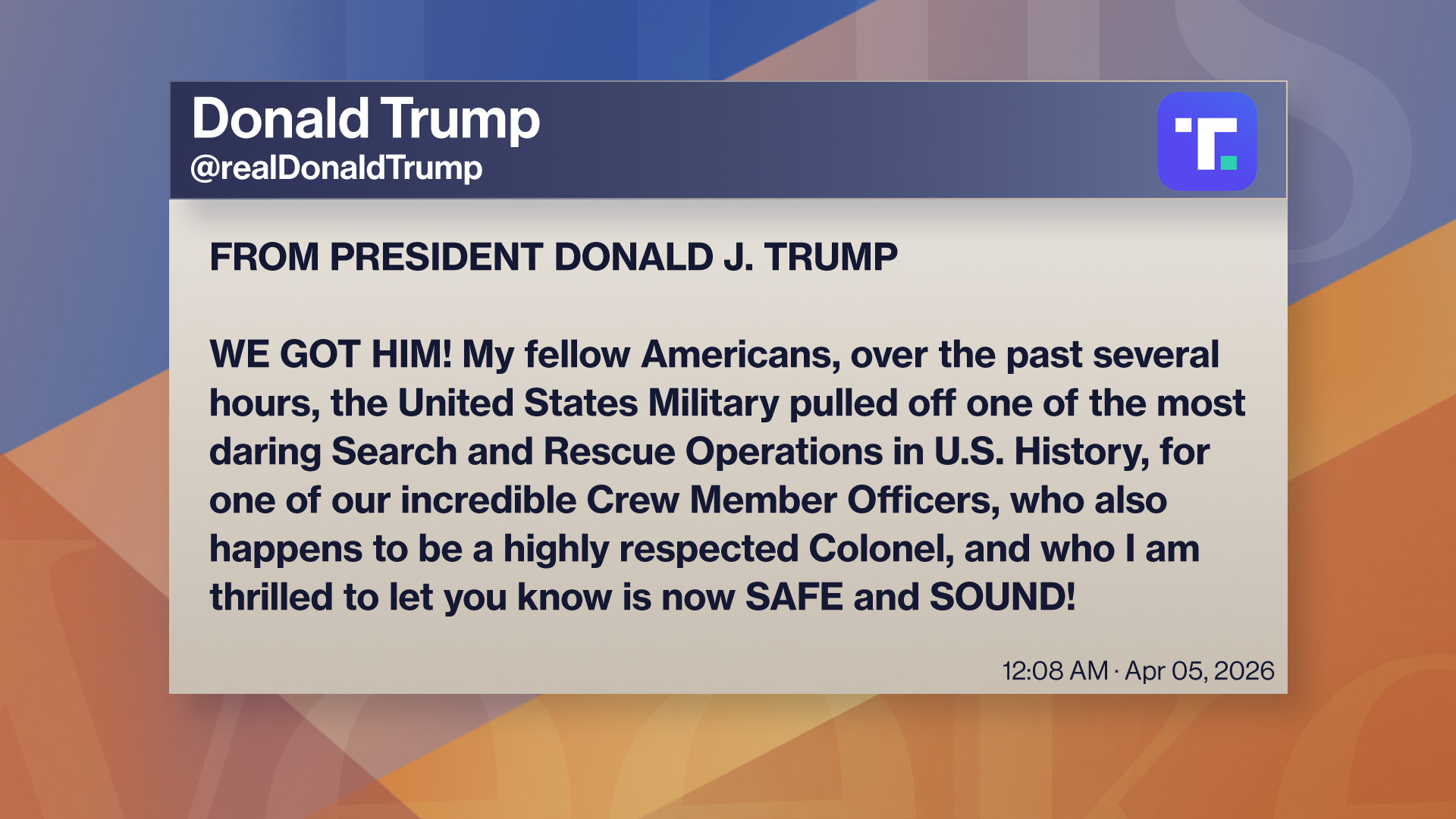 Watch: US Successfully Rescues Second Airman from Iran