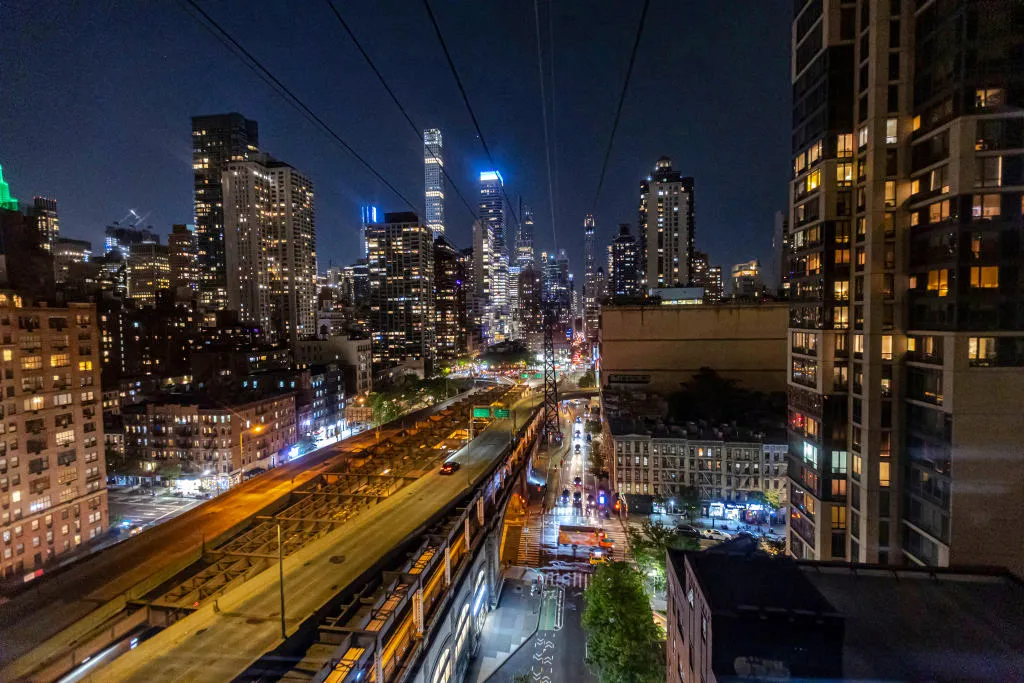 Night view of Manhattan's skyline.