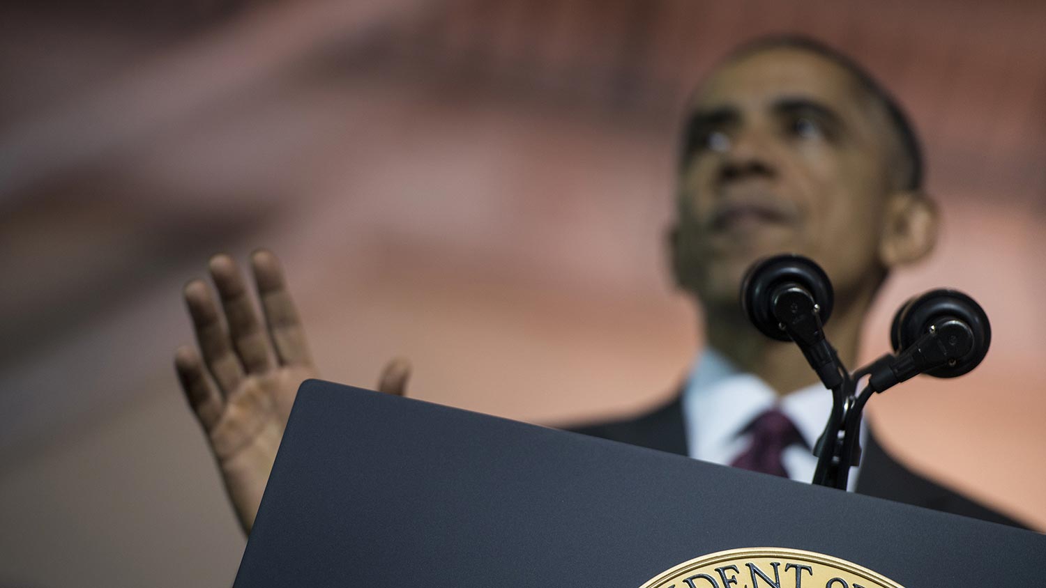 US President Barack Obama speaks at Rhode Island College October 31, 2014 in Providence, Rhode Island.
