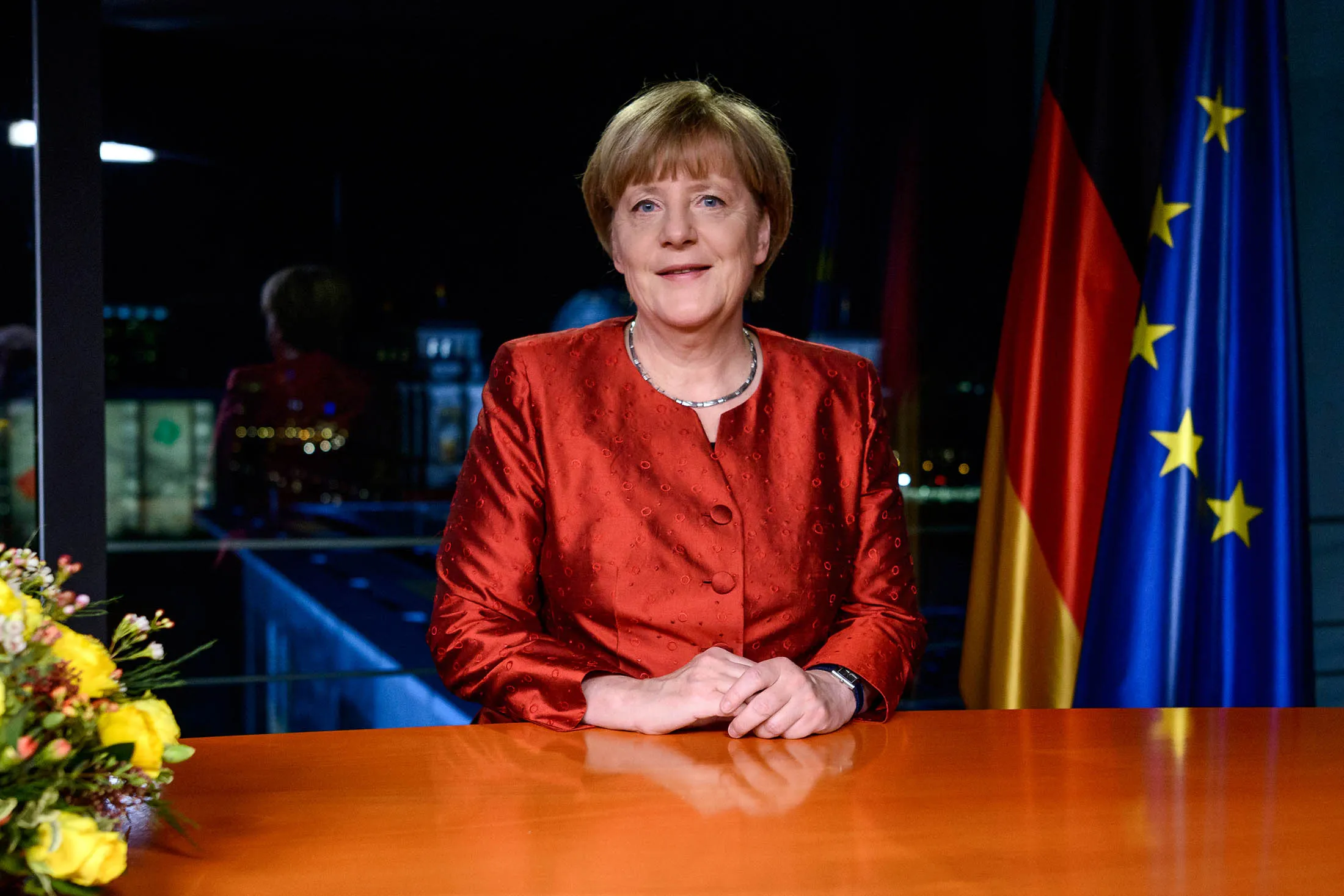 German Chancellor Angela Merkel delivers a New Year's address in Berlin on Dec. 30.
