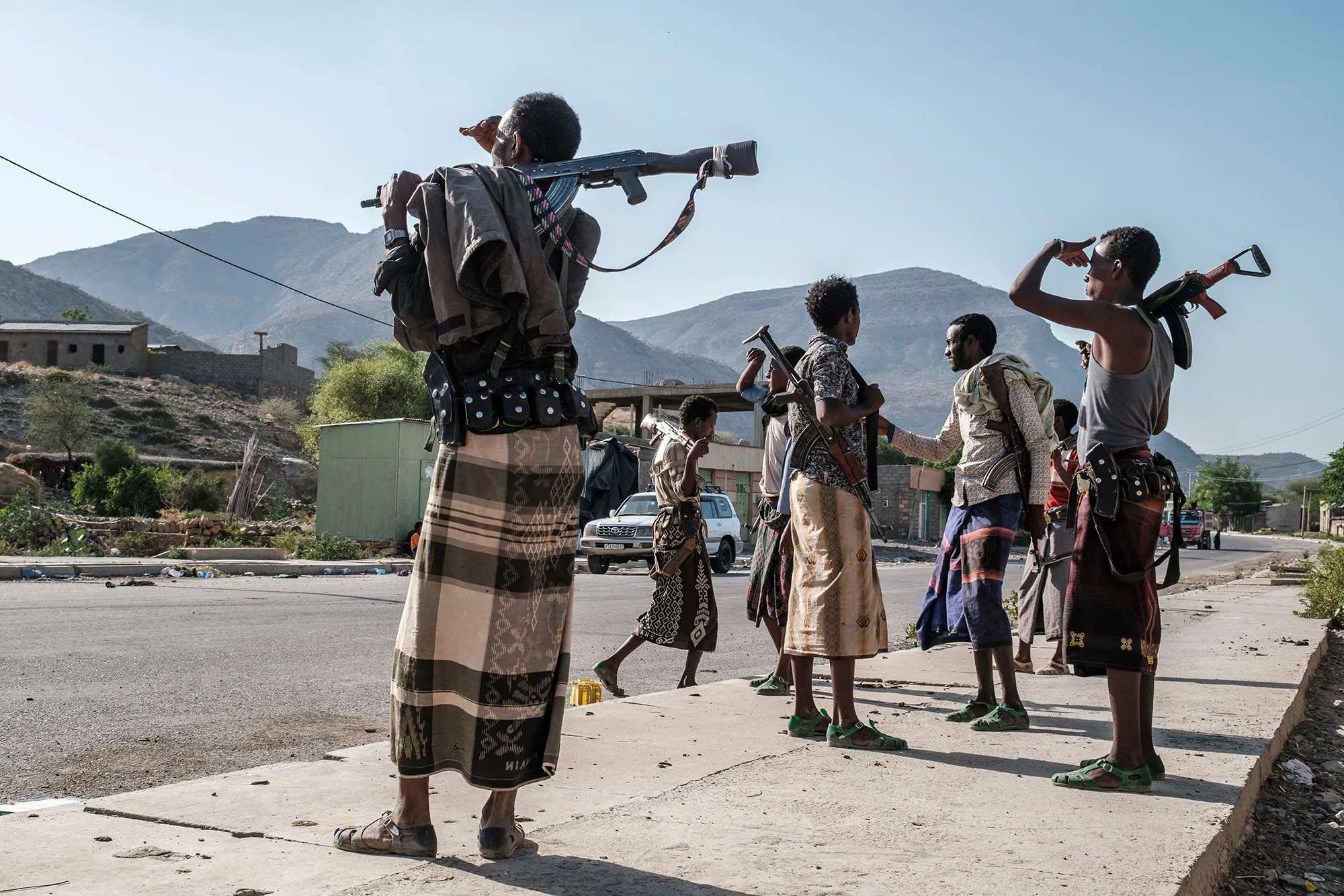 Members of the Afar militia stand at&nbsp;a checkpoint in&nbsp;the town of Abala, 480 kilometers of Semera, Ethiopia, on June 8.&nbsp;