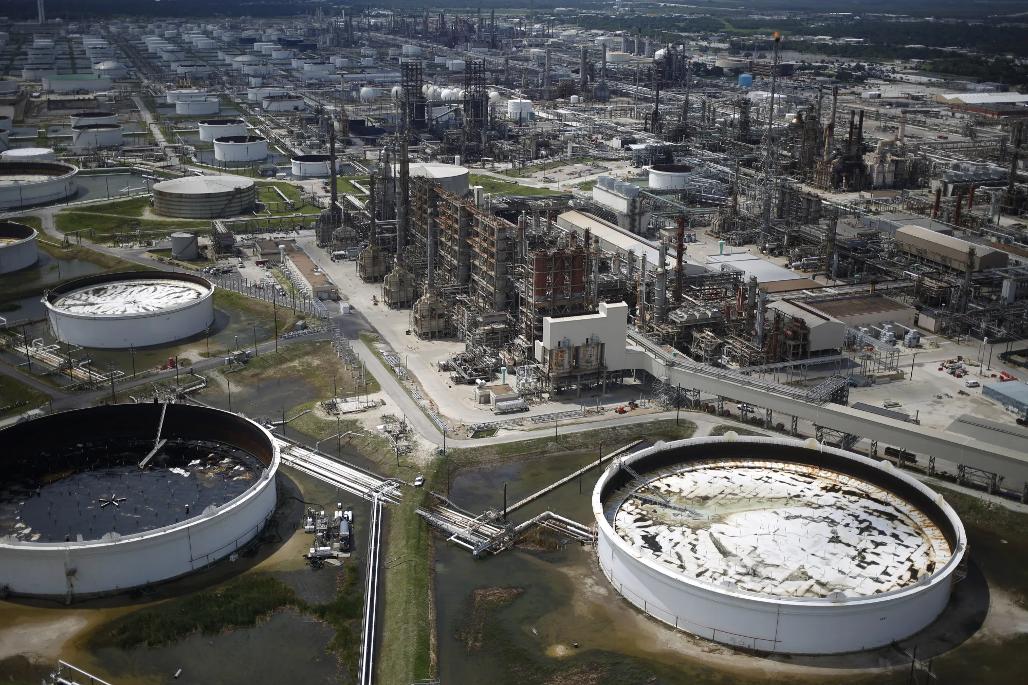 Oil refinery storage tanks and petrochemical refineries in Texas City, Texas.