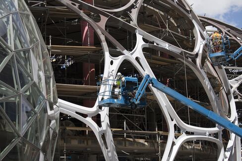 Construction continues on the spheres, on June 15, 2016.