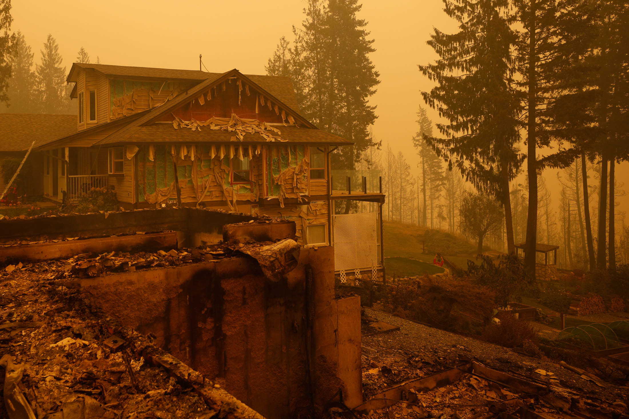 Fire damage in Celista, British Columbia, in August