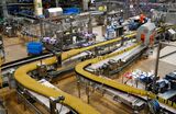 A production line at a soft-drink bottling factory in Kegworth, UK.