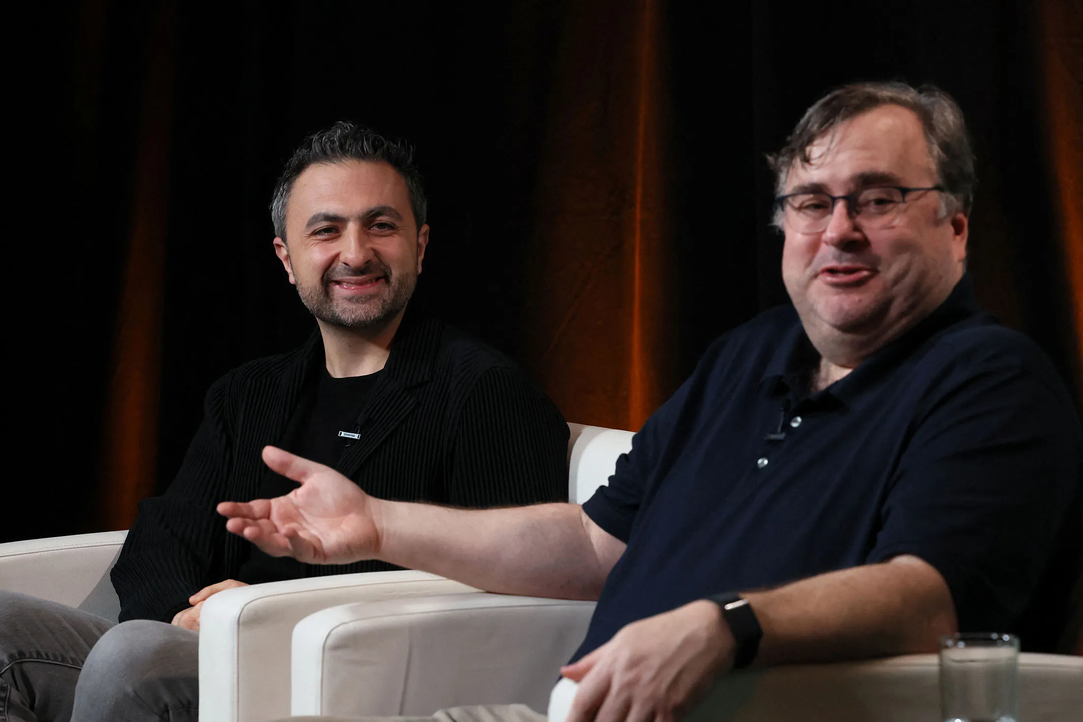 Mustafa Suleyman and Reid Hoffman of Inflection AI at the Axios BFD event in New York in 2023.