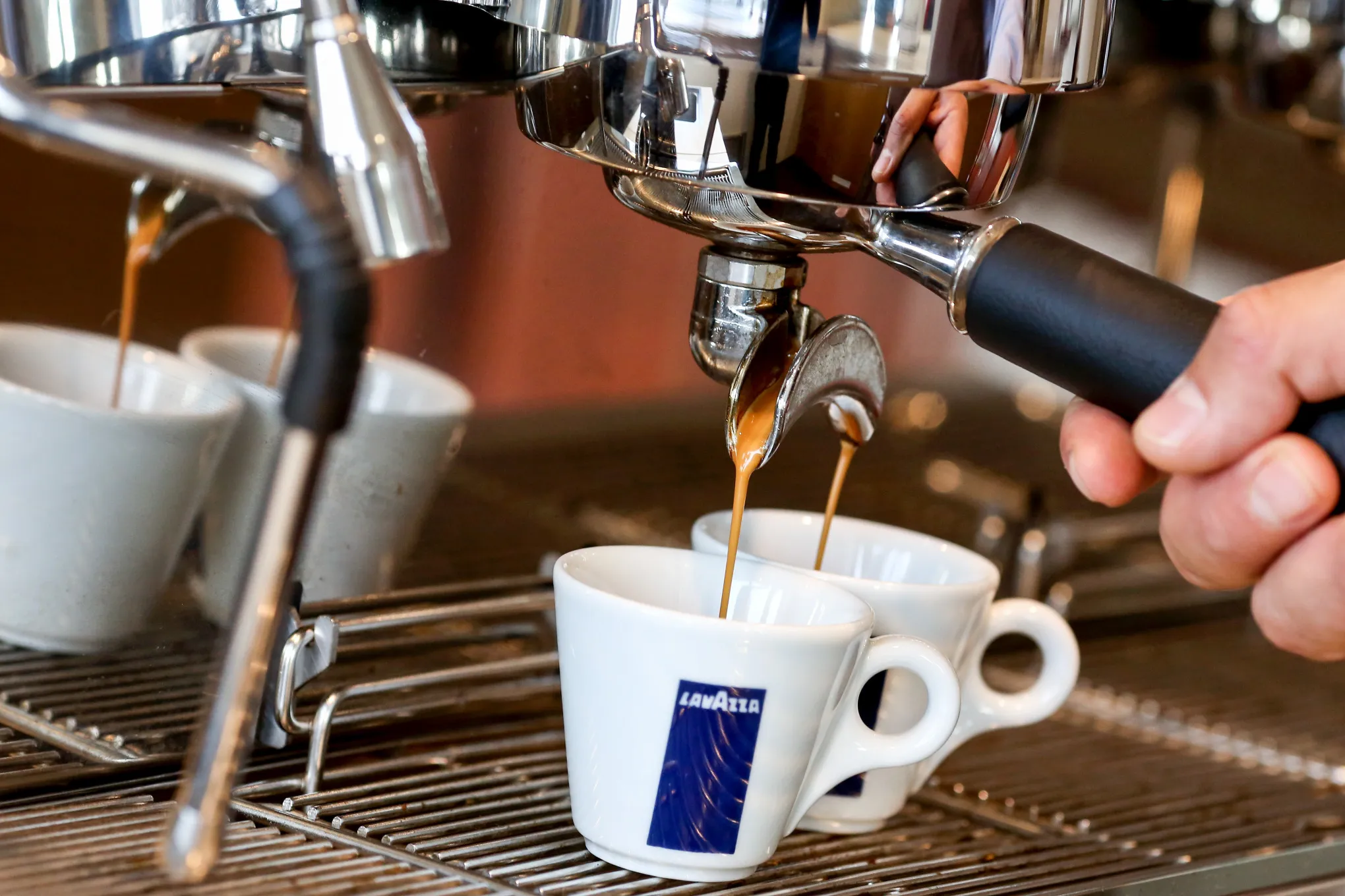 An espresso machine at the Luigi Lavazza SpA coffee plant in Turin, Italy.