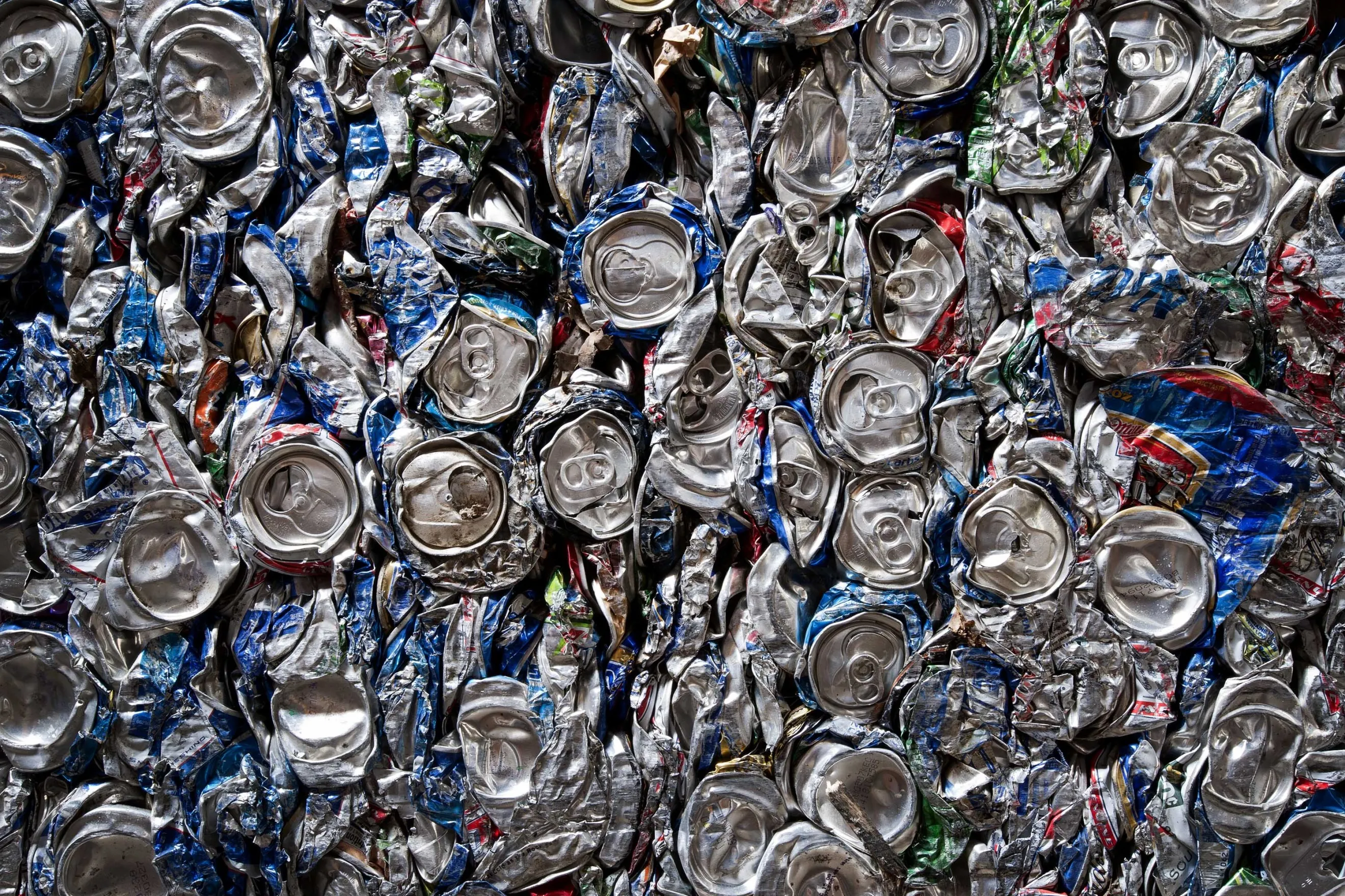 Aluminum cans are pressed into cubes at&nbsp;a&nbsp;scrap company in Lewistown, Pennsylvania.