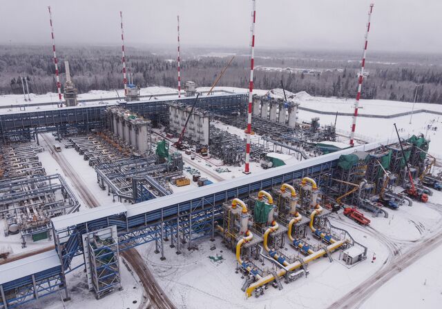 The Gazprom PJSC Slavyanskaya compressor station, the starting point of the Nord Stream 2 gas pipeline, in Ust-Luga, Russia, on Thursday, Jan. 28, 2021.