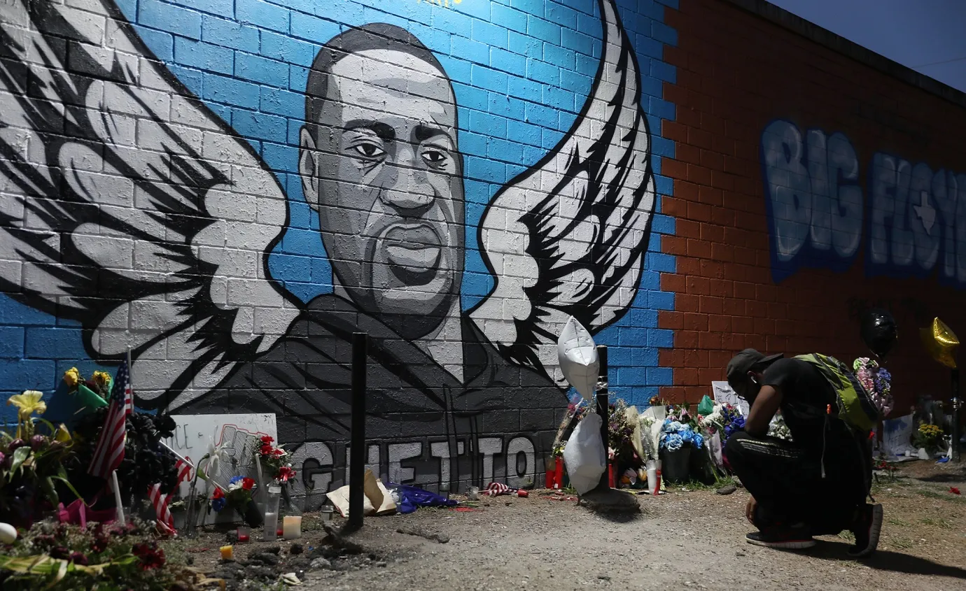 A George Floyd&nbsp;memorial and mural in Houston, Texas.