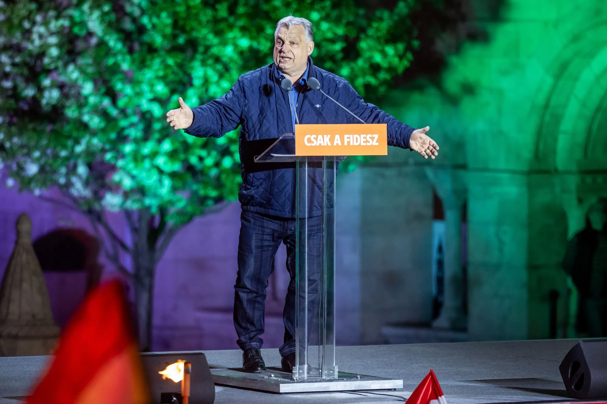 Viktor Orban speaks to voters on April 11.