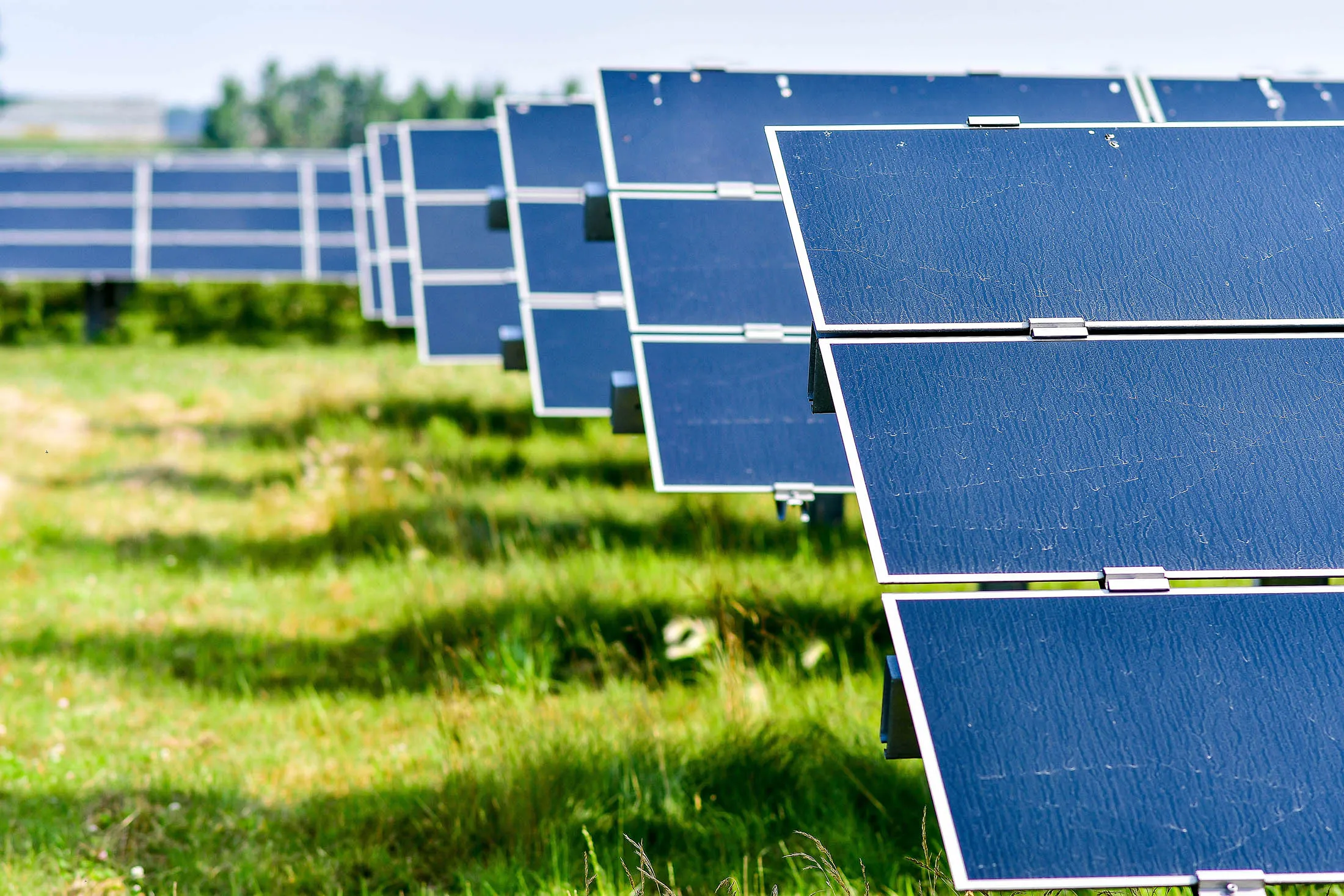 Solar panels stand at the Enbridge Inc. Sarnia Solar Farm in Sarnia, Ontario, Canada, on Friday, July 21, 2017. The Sarnia Solar Farm, which became fully operational in the fall of 2010, was at the time one of the largest photovoltaic solar farms in the world. It was also Enbridge's first ever foray into solar energy, costing $400 million.
