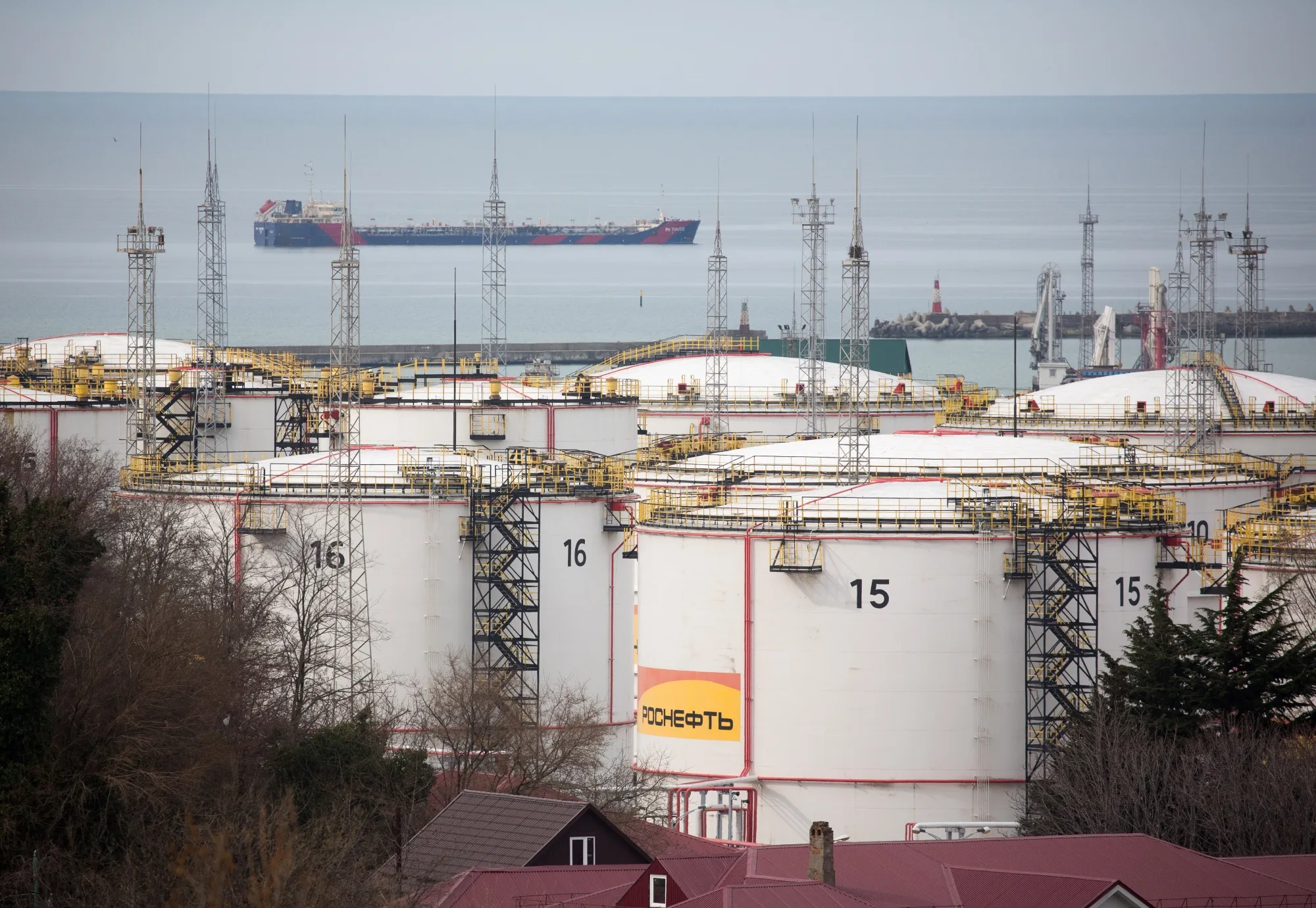Oil storage tanks in Tuapse, Russia.