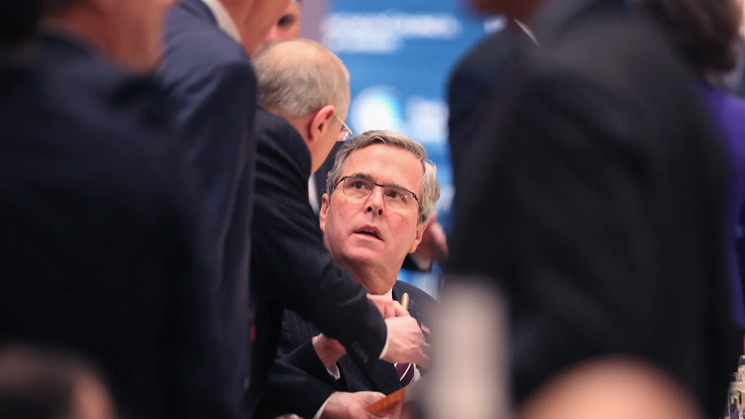 CHICAGO, IL - FEBRUARY 18: Former Florida Governor Jeb Bush speaks to guests at a luncheon hosted by the Chicago Council on Global Affairs on February 18, 2015 in Chicago, Illinois. Bush delivered his first major foreign policy speech at the event as he continues to test the waters for a potential run for president in 2016.
