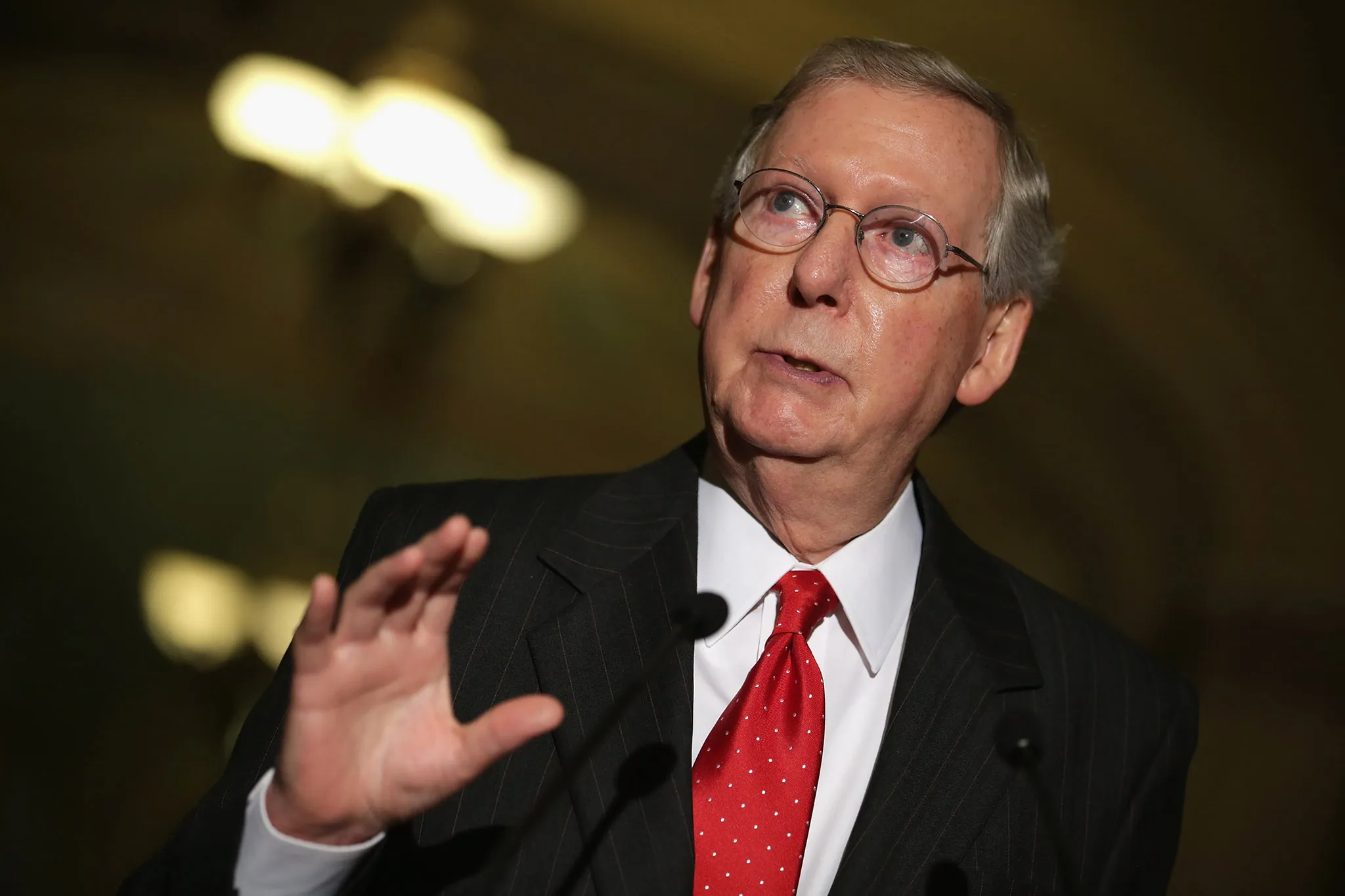 Top Senate Republican Mitch McConnell speaks at the U.S. Capitol on July 23, 2013.
